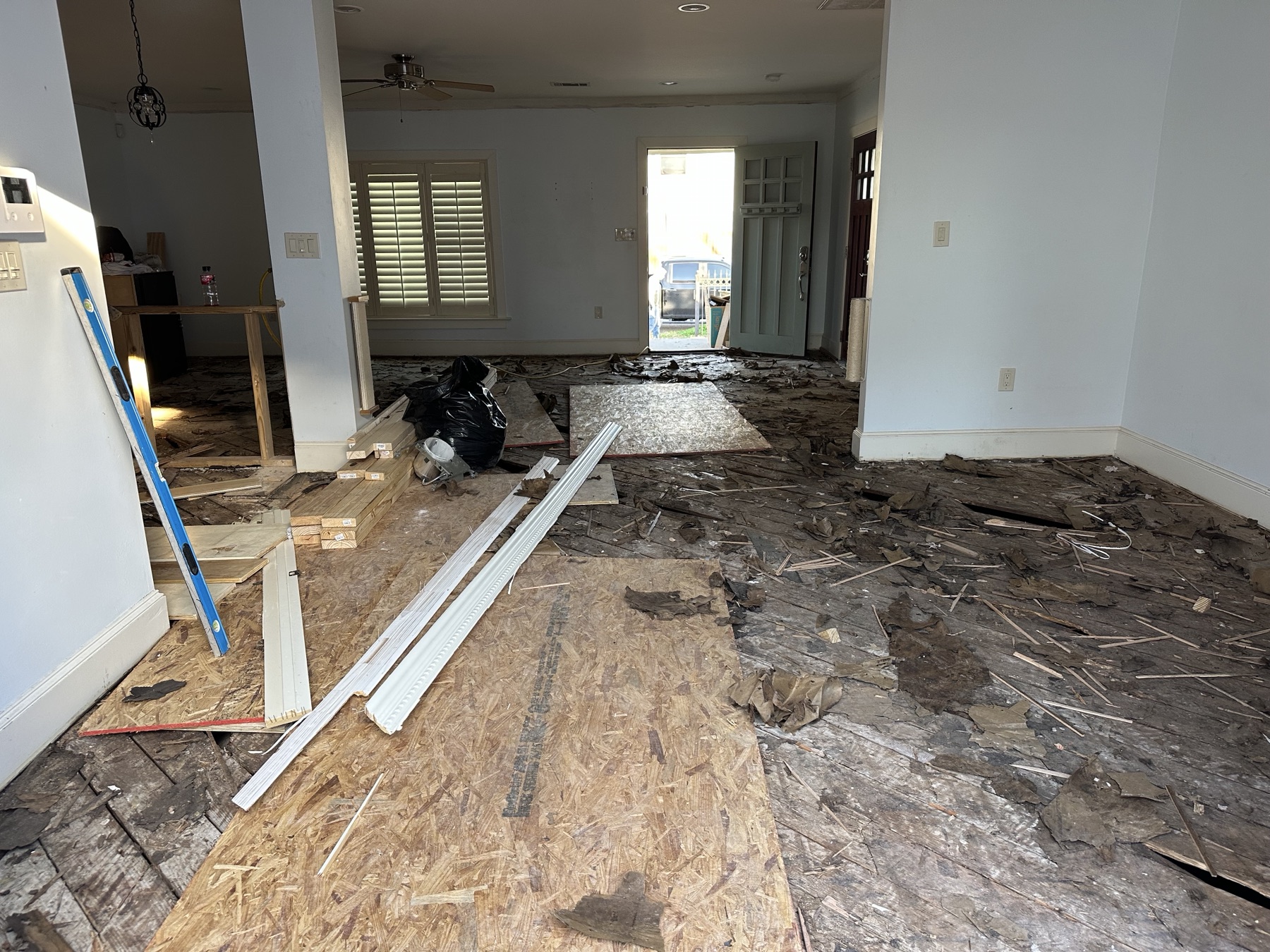 Main living area during removal of the existing flooring and subfloor